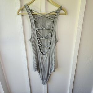 Abercrombie and Fitch Gray Ribbed Strappy Back Bodysuit Tank Top Size Large